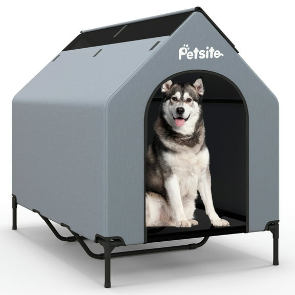 Gymax 52'' Elevated Dog House for Small Breeds Large Pet House w/ Ventilated Windows