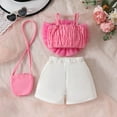thumbnail image 6 of ZACPNCV Girls Summer 2 Piece Outfit Ribbed Ruffle Cap Sleeve Sleeveless Top and Bow Front Skort Shorts Set Kids Shorts Set Pink 2-3 Years, 6 of 9