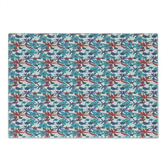 Birds Cutting Board, Illustration of a Summer Garden with Flourishing Flowers on Branches and Little Birds, Decorative Tempered Glass Cutting and Serving Board, Small Size, Multicolor, by Ambesonne