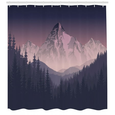Northwoods Shower Curtain Foggy Mountain Range Coniferous Trees
