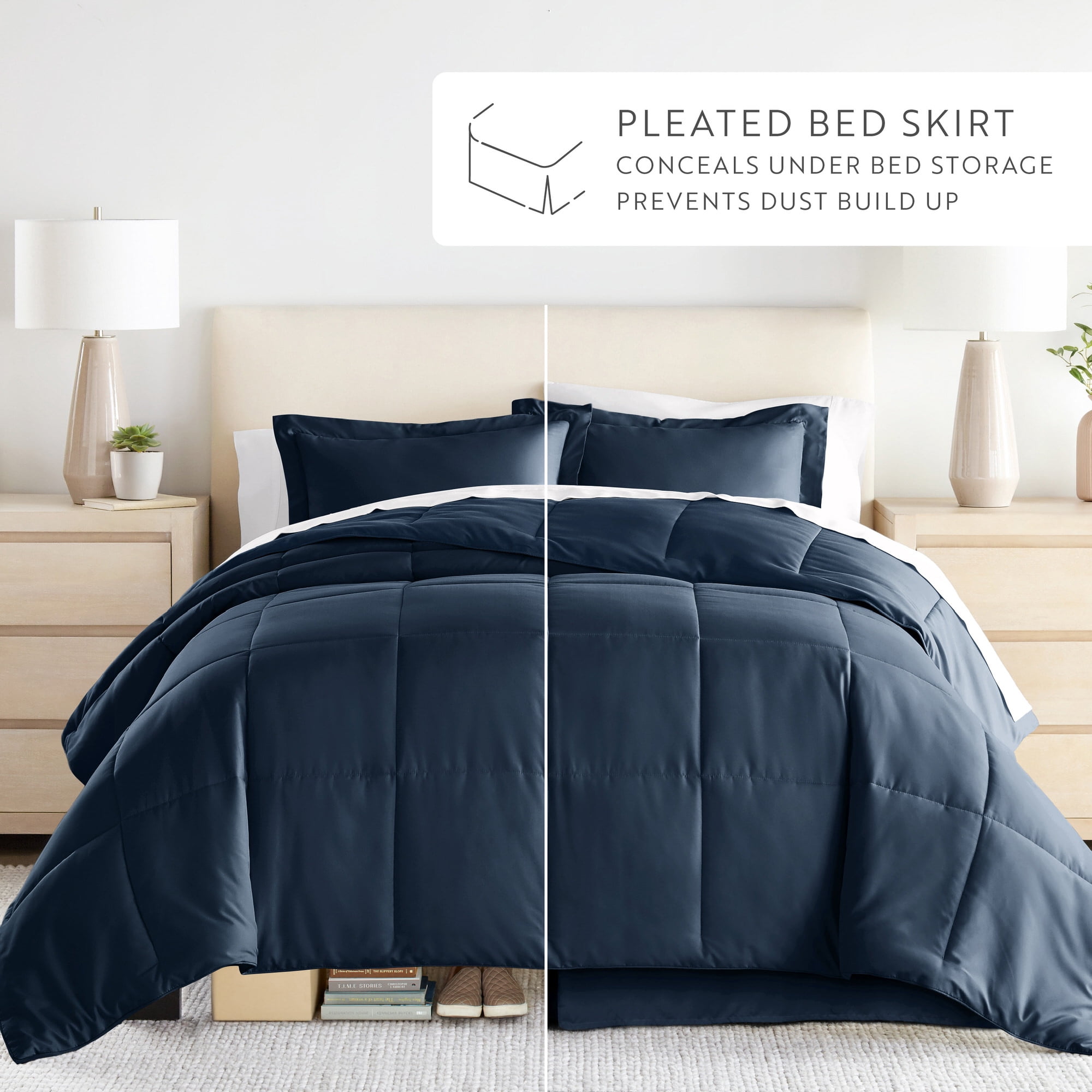 Noble Linens 8-Piece Navy Bed in a Bag Microfiber Bedding Set, Full