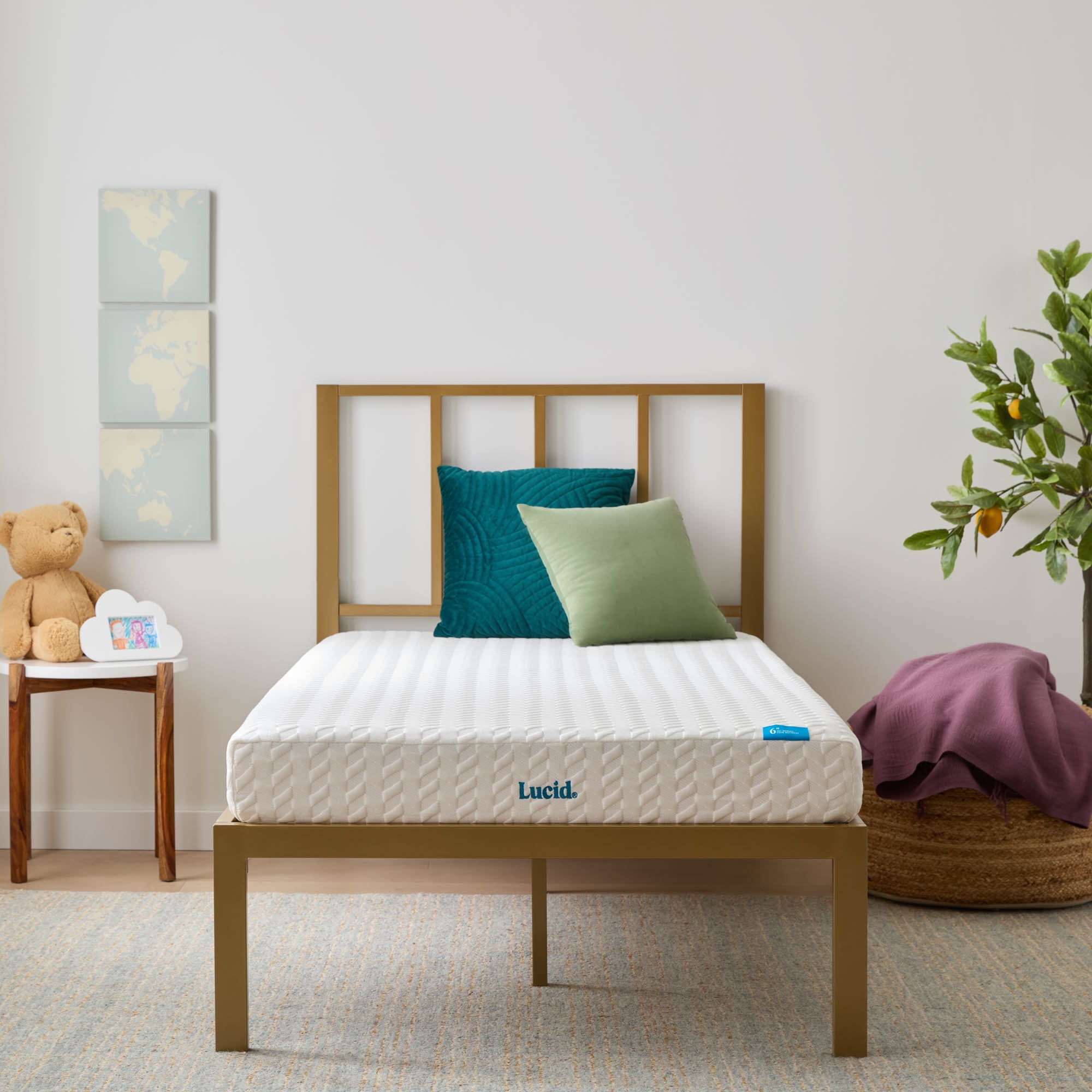 Lucid Refresh 6" Gel Memory Foam Mattress with 14" Platform Bed Frame, Twin XL