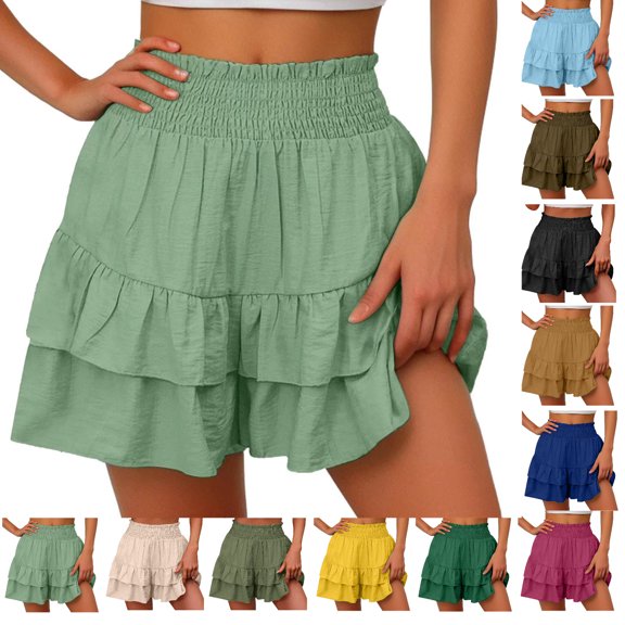 gakvbuo Summer Shorts for Women Ruffled Skorts Casual High Waist Mini Skirts Tennis Shorts