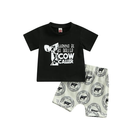 

Wassery Western Baby Boy Summer Clothes 6 12 18 24 Months Infant Cow Print Short Sleeve T-Shirt Casual Shorts Toddler Boy Outfits 0-24M