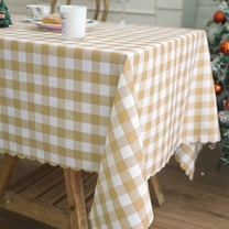 CSFL Checkered Tablecloth for Rectangle Tables, Polyester Gingham Tablecloths, Stain Resistant Dining Table Cover for Outdoor Picnic, Kitchen and Party, 63"x 55", Brown and White