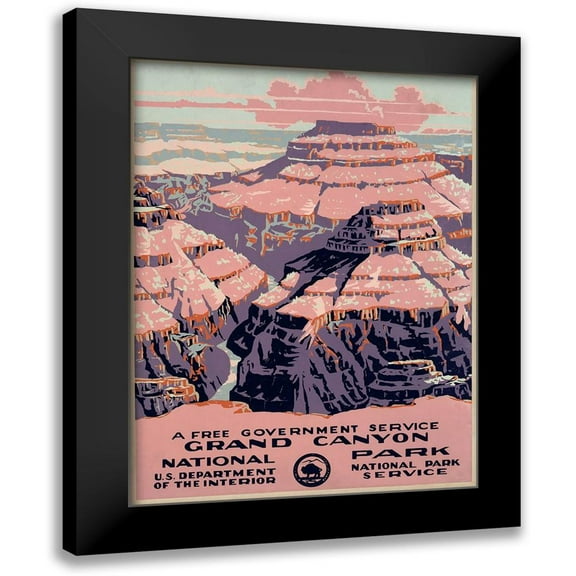 WPA 12x14 Black Modern Framed Museum Art Print Titled - Grand Canyon National Park, a Free Government Service, ca. 1938