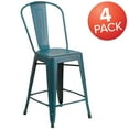 thumbnail image 3 of Flash Furniture Commercial Grade 4 Pack 24" High Distressed Kelly Blue-Teal Metal Indoor-Outdoor Counter Height Stool with Back, 3 of 14