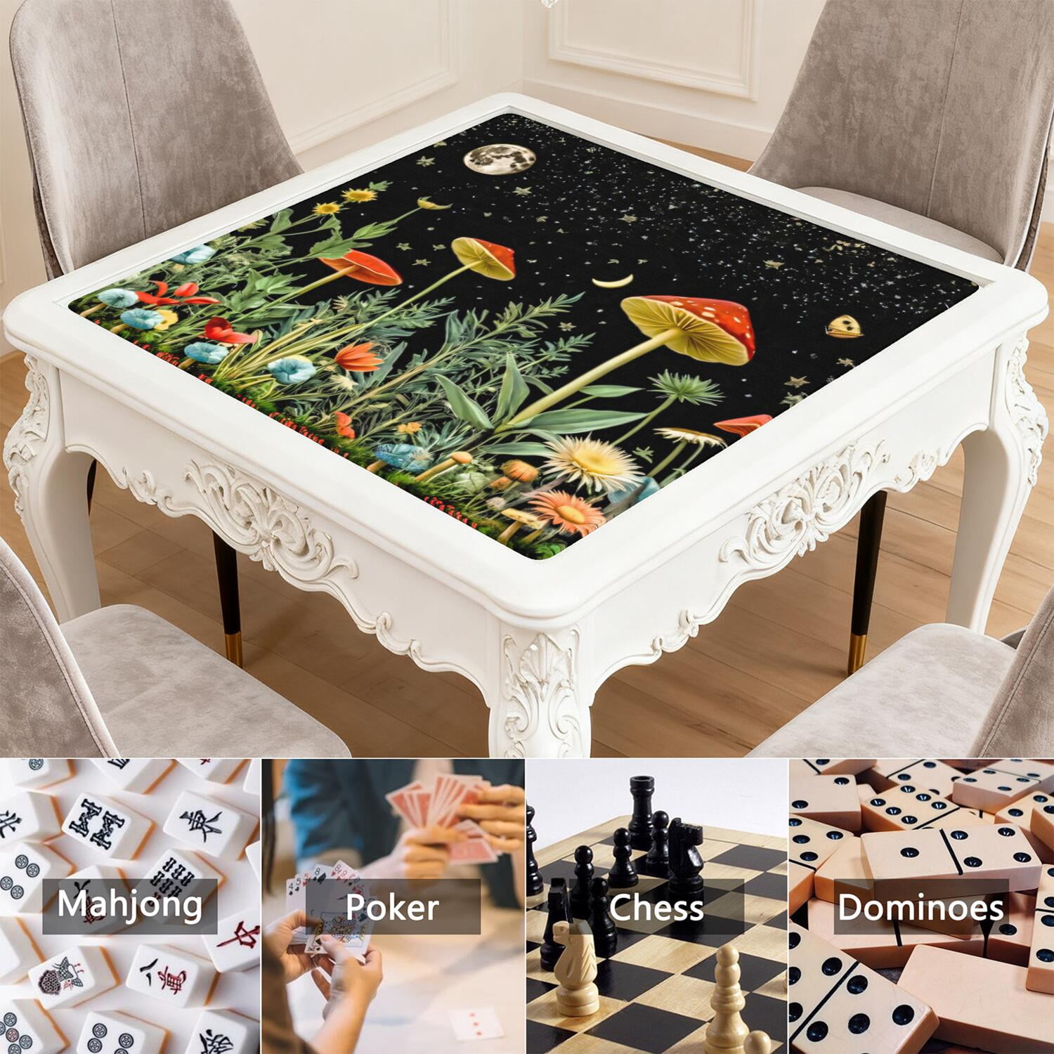 Botanical Pattern Mahjong Mat 31.5x31.5 Inches Crafted from Premium Rubber with Anti-Slip Grip Surface and Noise Dampening Features for Tiles Cards Games