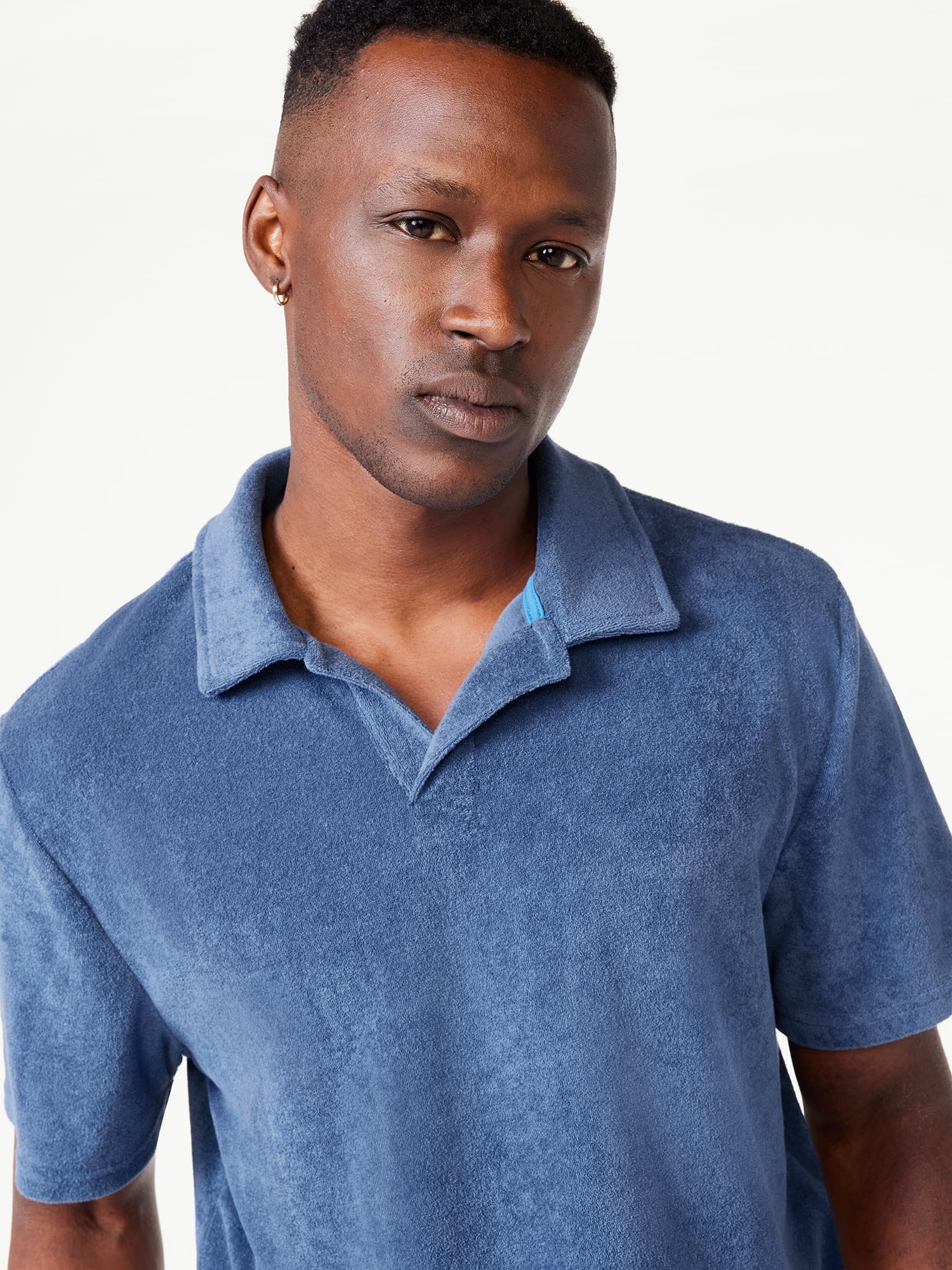 Xssential Terry Long-Sleeve Polo in Black & Multi