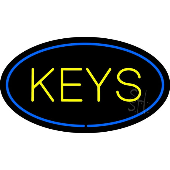Keys Oval Blue LED Neon Sign 20" Tall x 37" Wide - inches Black Square Cut Acrylic Backing, with Dimmer - Premium built indoor Sign for Storefront, Store interior, Exhibition, Decor.