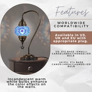 DEMMEX Authentic Turkish Lamp, Made in Turkey, Turkish Moroccan Mosaic Table Bedside Lamp, 100% Handcrafted, Antique Brass (Blue)