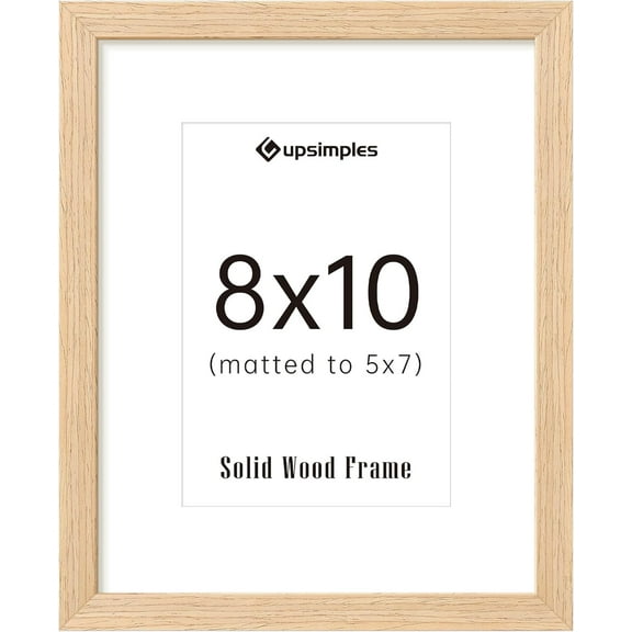 8x10 Picture Frame, Natural Solid Wooden Picture Frames, Display 5x7 with Mat or 8 x 10 Without Mat, Wall or Tabletop, 1 Pack, Natural