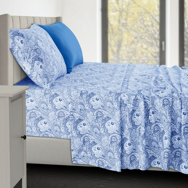 Mainstays 300 Thread Count Easy Care Percale Bed Sheet Set, Queen, Blue  Cove, 4 Piece 