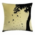 thumbnail image 1 of Apartment Decor Throw Pillow Cushion Cover, Autumn Theme Silhouette of a Tree with Falling Leaves and Birds Pattern, Decorative Square Accent Pillow Case, 18 X 18 Inches, Mustard Black, by Ambesonne, 1 of 2