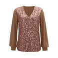 thumbnail image 7 of Aboser Womens Sequin Tops V Neck Sparkly Shirts Loose Long Sleeve Blouse Fashion Party Tunics Top Dressy Casual Shimmer Glitter Shirt, 7 of 7