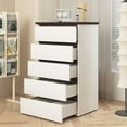 Tall Dresser for Bedroom with 5 Drawers, Wooden Wide Chest of Drawers