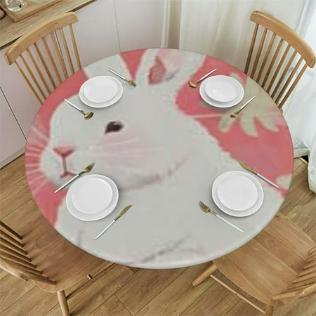 

nygtbtfer Round Fitted Tablecloth with Elastic Edge Watercolor Rabbit Round Table Cover Home Decorative Tablecloth for Dining Table Dinner Party Family Gathering Fit for Round Tables 31-35