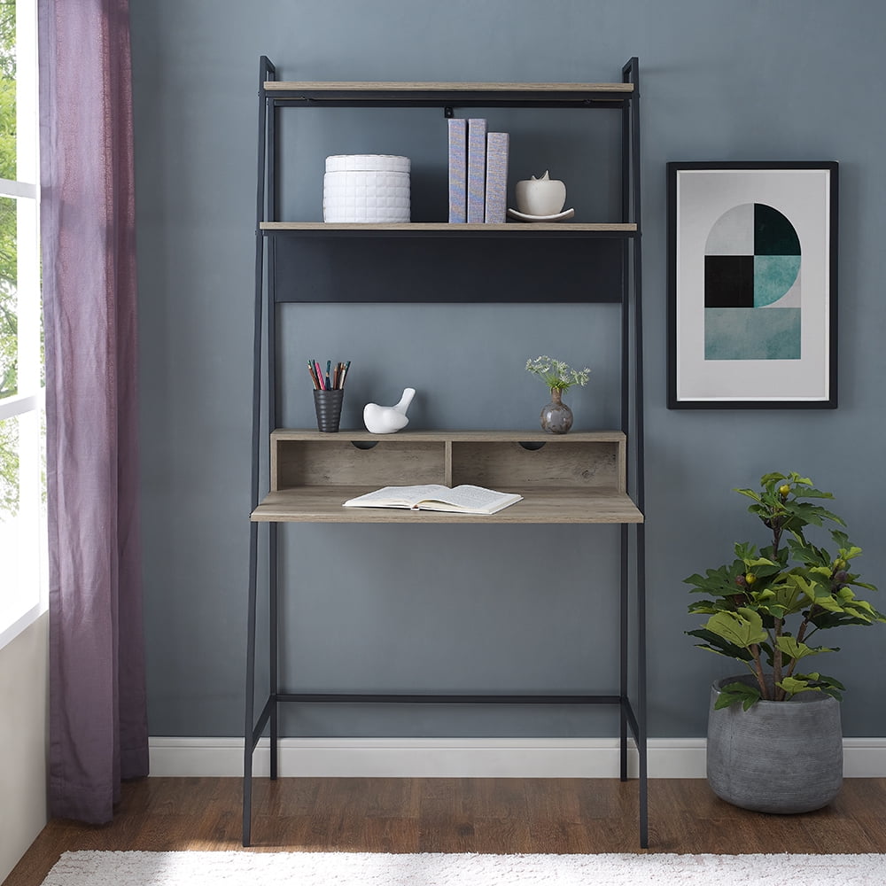 Manor Park Modern Metal and Wood Ladder Computer Desk Grey Wash