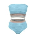 thumbnail image 4 of EHRWE Bikinis For Women High Waisted Bandeau Bikini Set Female Strapless Two Piece Swimsuits Ribbed Longline Full Coverage Bathing Suits Swimwear Swim Suit 2025, 4 of 5