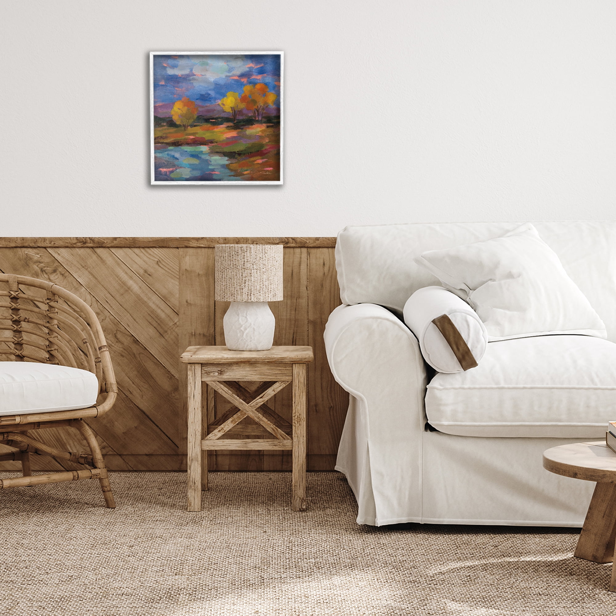 Stupell Industries October Glow Lakeside Reflection White Framed Giclee Art, design by Silvia Vassileva