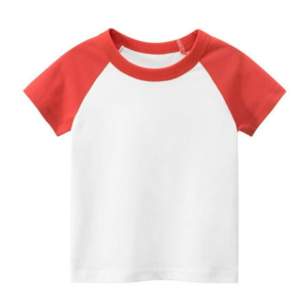 

NECHOLOGY Toddler Kids Baby Boys Girls Color Block Short Sleeve Crewneck T Shirts Tops Tee Clothes For Children Boys Summer Wear Shirt Red 1-2 Years
