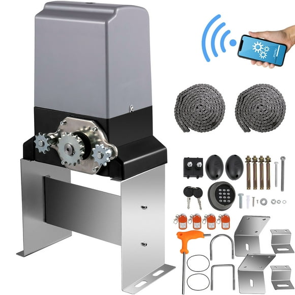 KFFKFF Automatic Sliding Gate Opener for Gates up to 3300 lbs, Includes Motor and 2 Remote Controls, 230 ft Remote Range for Driveway Rolling Gates