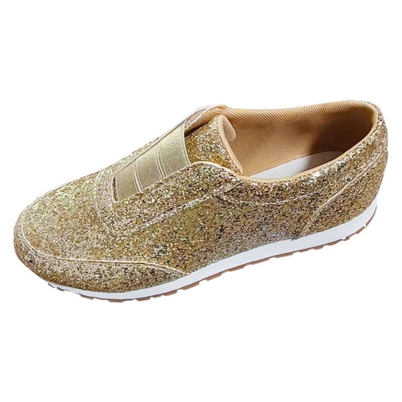 HBFAGFB Shoes for Women Flat Bottomed Fashionable Sports Shoes Sequins Slip on Shoes Women Gold Size 42