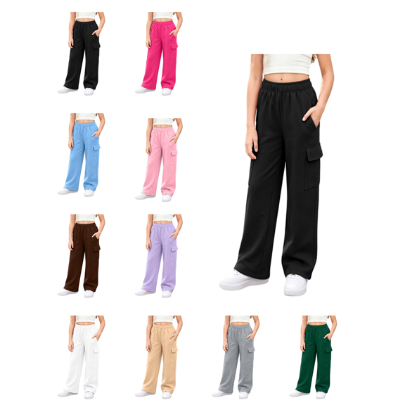 Busydd Girls Cargo Sweatpants 5-15 Years Solid Color Multi Pocket Casual Pants Comfy Solid Color Elastic Waist Teen Girls Athletic Pants 5-6 Years