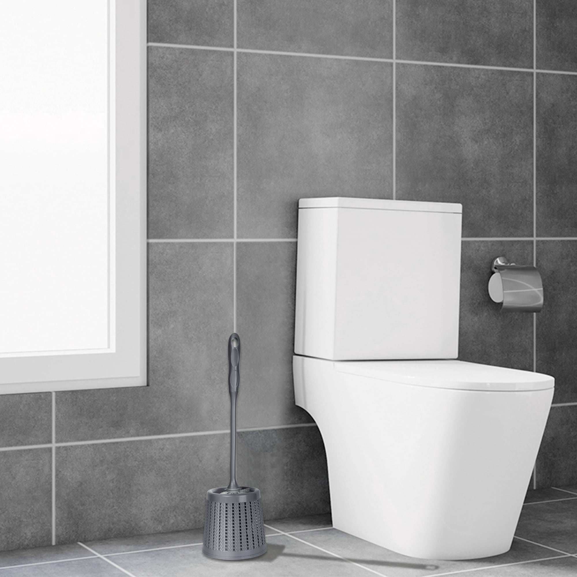 Unique Bargains Toilet Brush Long Handle Flexible Brush Head Gray 1 Pc
