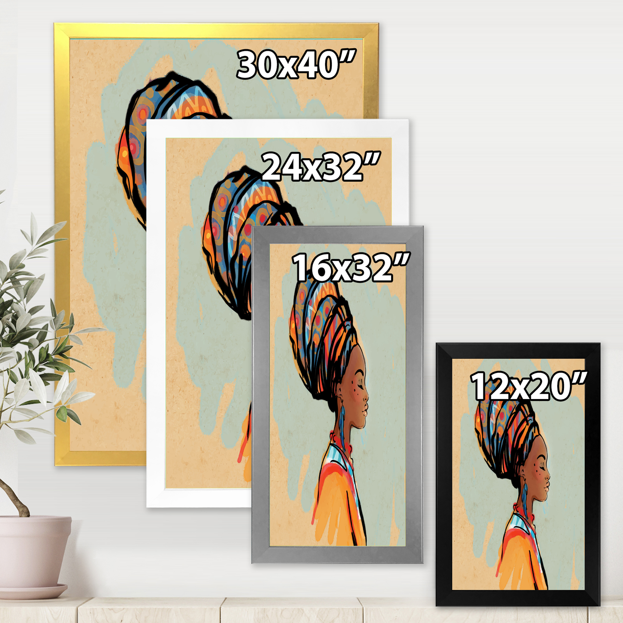 Designart 'Portrait of African American Woman With Turban III' Modern Framed Art Print