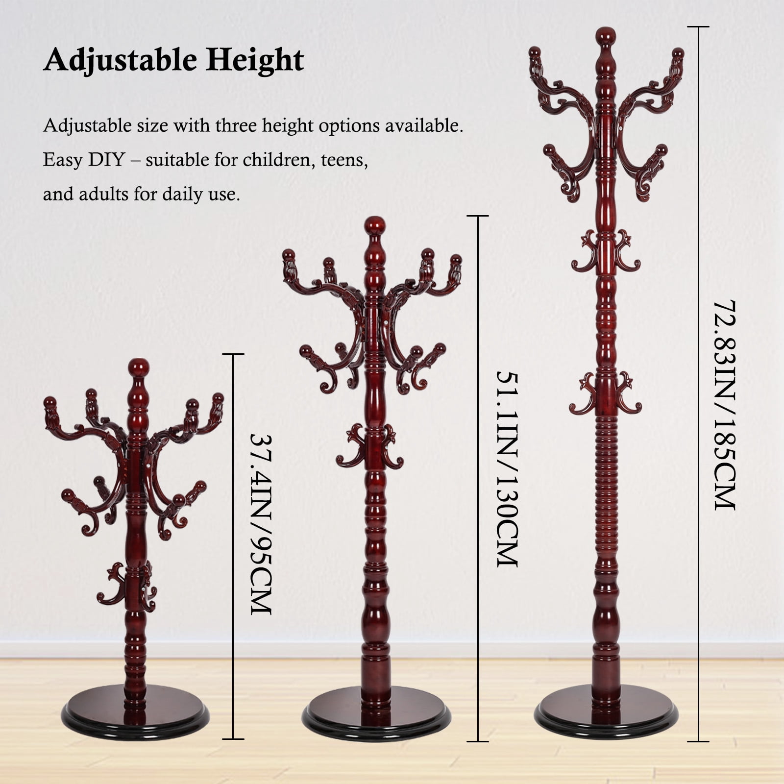 Freestanding Wooden Coat Rack, Natural Birch Wood Coat Tree with 14 Hooks, Sturdy Hall Tree for Entryway & Office