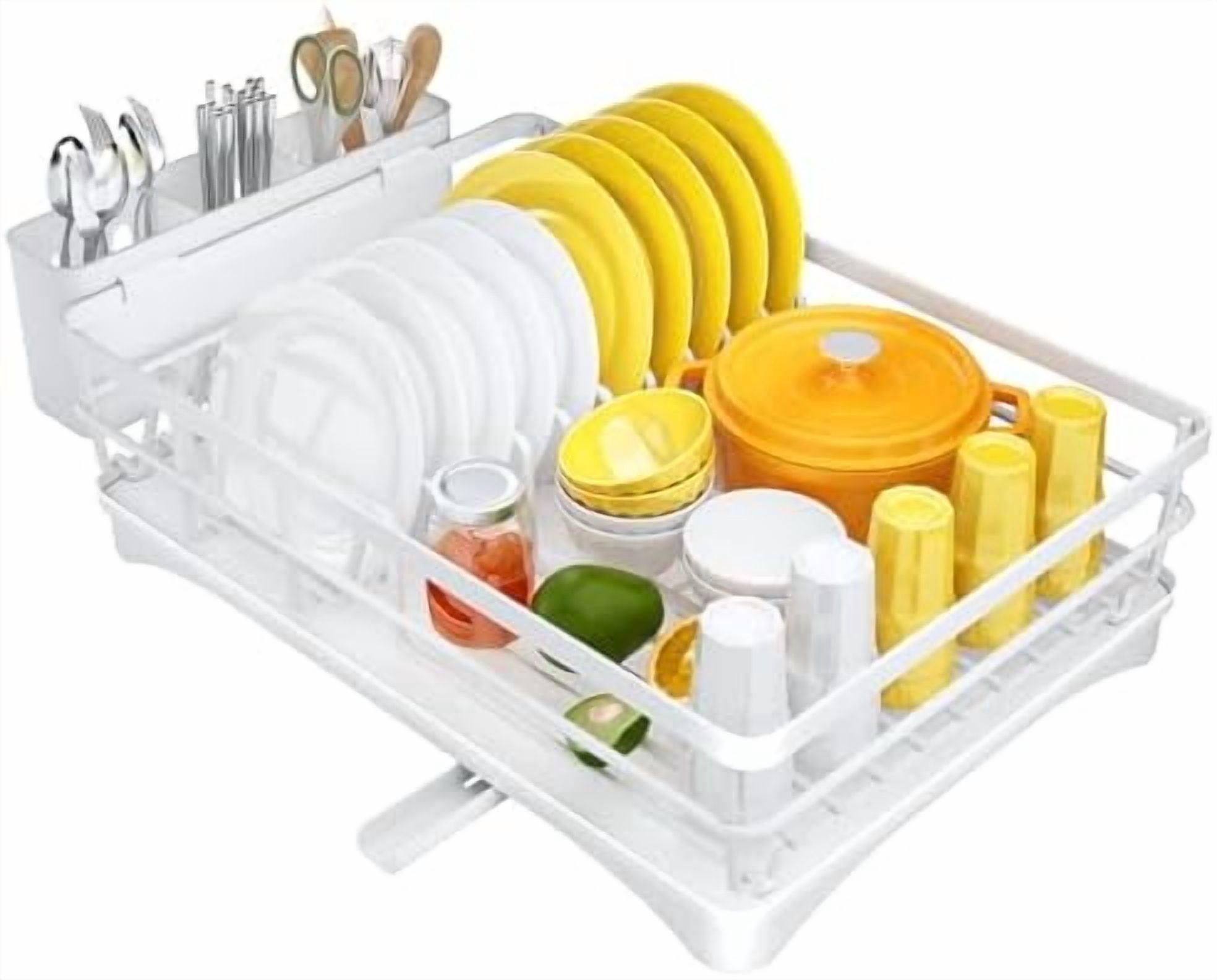 Dish Drying Rack for Kitchen Counter - Large Dish Rack with Drainboard, Rustproof Dish Drainer with Utensil Holder for Sink, White