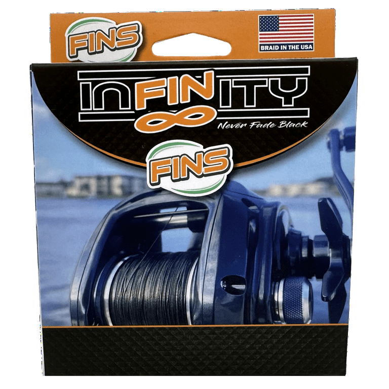 FINS Infinity Braided Fishing Line 65lb 1500yds Black, Made in the USA, Super Smooth 8-end Fishing Braid