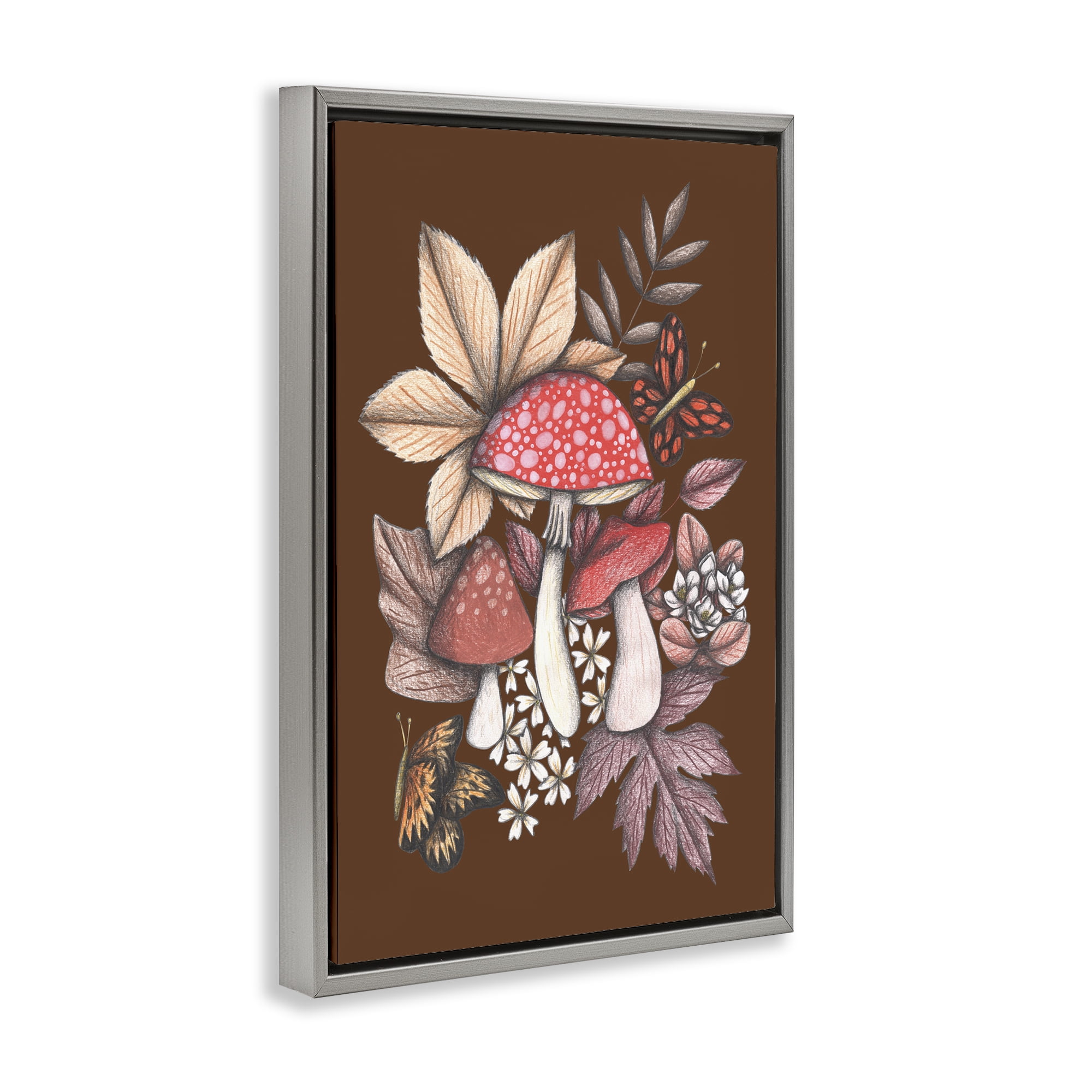 Autumnal Mushrooms Magic Gray Framed Floater Canvas Wall Art, design by Cecilia Battaini