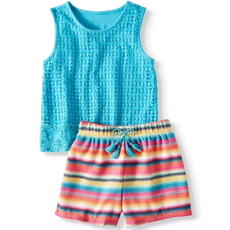 Wonder Nation Crochet Tank Top and Tassel Short, 2-Piece Outfit Set (Little Girls, Big Girls & Plus)