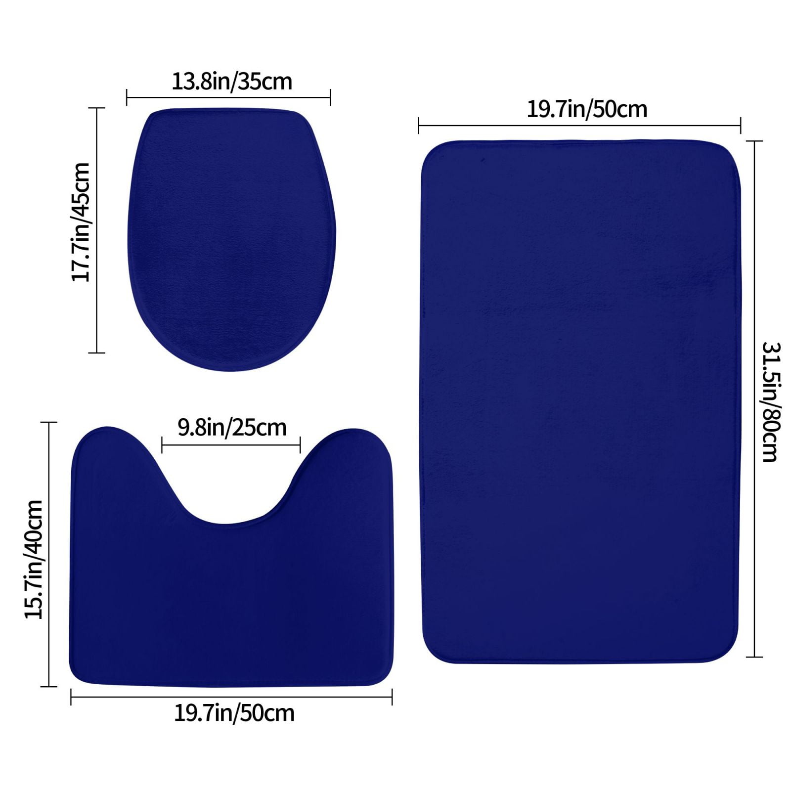 Bathroom Rugs Sets 3 Piece - navy-blue Absorbent Non Slip Bath Mats, U-Shape Toilet Lid Cover, Contour Mat, Soft Washable Shower Mats Bath Rug Mat for Bathroom Tub Toilet