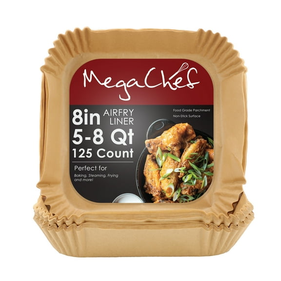MegaChef 125 Piece 8 Inch 5-8 Quart Square Air Fry Parchment Paper Liners