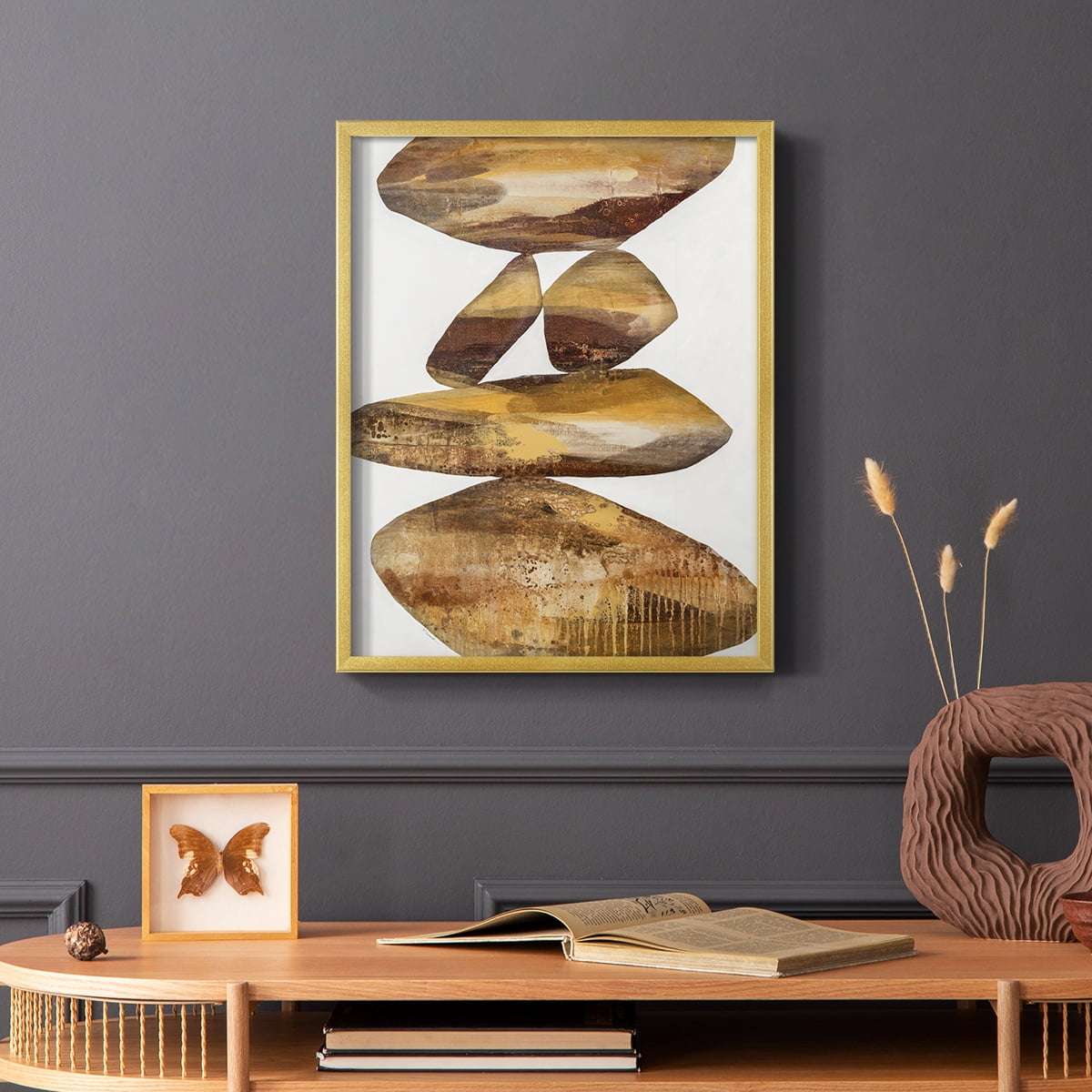 Rocks I in Gold Solid Wood 22 x 28 Framed Print