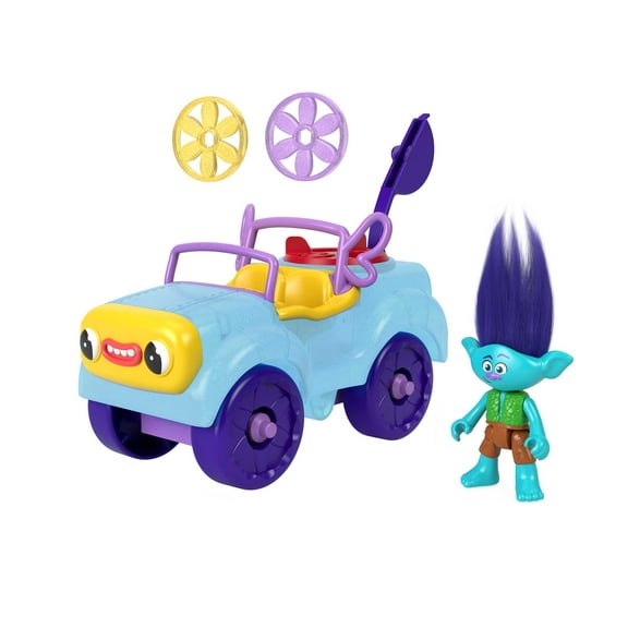 Imaginext DreamWorks Trolls Branch Figure and Buggy Toy Car with Projectile Launcher, 4 Pieces