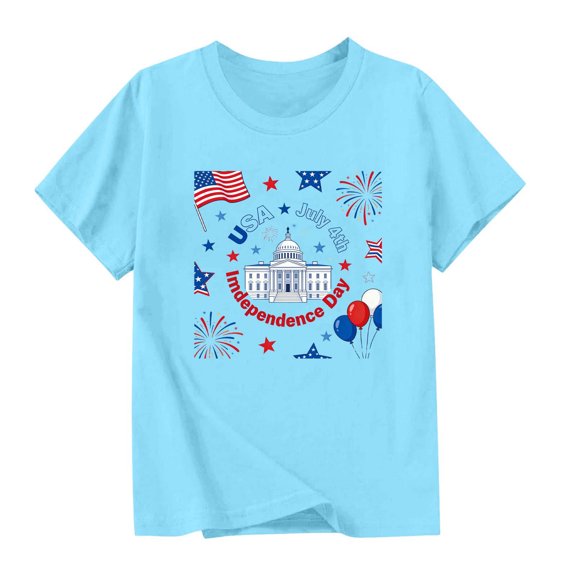 LYEAA 4th of July Shirt for Kids American Flag Tees Patriotic Red White Blue T Shirts Independence Day Short Sleeve Tops