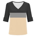 thumbnail image 6 of Turilly Women's Puff Sleeve Color Block Top Fashion Ladies V-Neck Button Detail Summer T-Shirt, 6 of 6