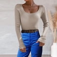 thumbnail image 2 of PMUYBHF Combinaison Chandail pour Femme Femmes Couleur Unie Col en U Chandail Tricoté Chandail à Col Roulé de Base Hauts L, 2 of 5