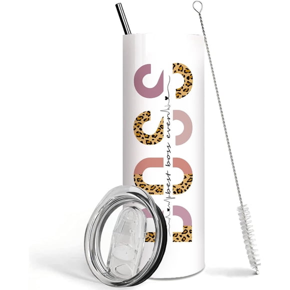 Boss Tumbler with Lid and Straw,20 Oz Boss Lady Coffee Mug Cup Water Bottle Stainless Steel Insulated Tumbler,Boss Day Gifts for Women Boss Lady Female Boss Managers Leaders Friends