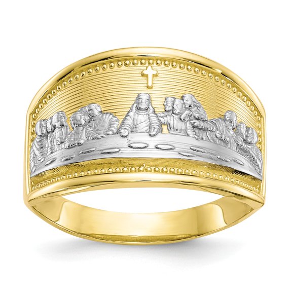 10K Two-Tone Gold Ring Band Themed & Rhodium Ladies Last Supper