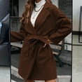 thumbnail image 3 of Women's Woolen Jacket Casual Lapel Coat with Belt Autumn Winter Solid Color Coat with Large Pockets for Date Work Streetwear, 3 of 8