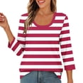 thumbnail image 5 of fatyb 3/4 Length Sleeve Tops for Women Striped Crew Neck Casual Tshirts Print Womens Loose Blouses Tee, 5 of 9