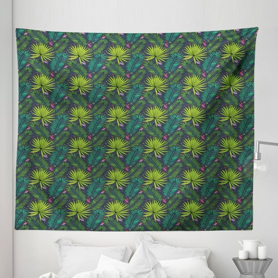 Tropical Tapestry, Tropical Leaves in Sketch Style Aralia and Fern Inspired Foliage Spotted Backdrop, Fabric Wall Hanging Decor for Bedroom Living Room Dorm, 5 Sizes, Multicolor, by Ambesonne