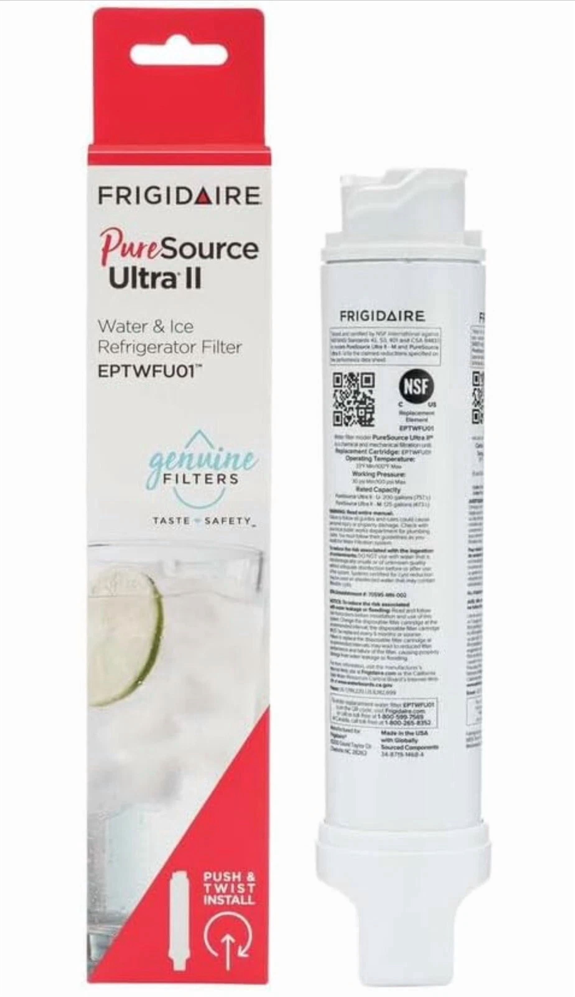 4-Pack EPTWFU01 Refrigerator Water Filter for Frigidaire PureSource Ultra II, Original OEM Replacement Cartridge