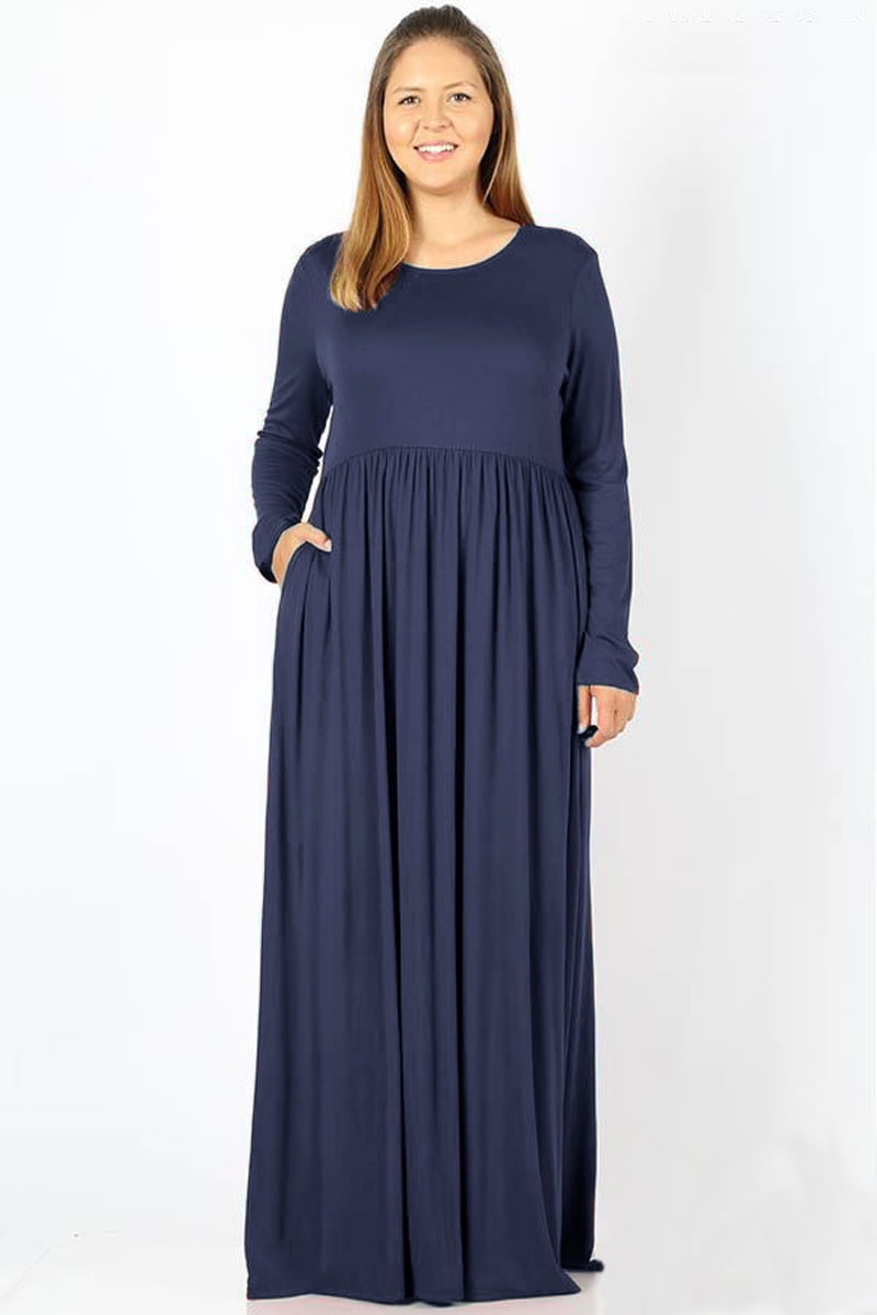 JED FASHION Women's Plus Size Long Sleeve Solid Stretchy Knit Maxi