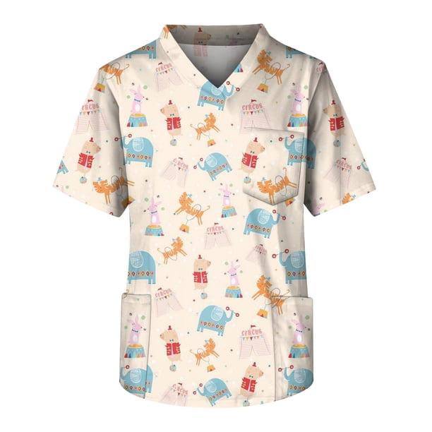 Men's Short Sleeve V Neck Small Animals Print Chest Pocket Carer TopM